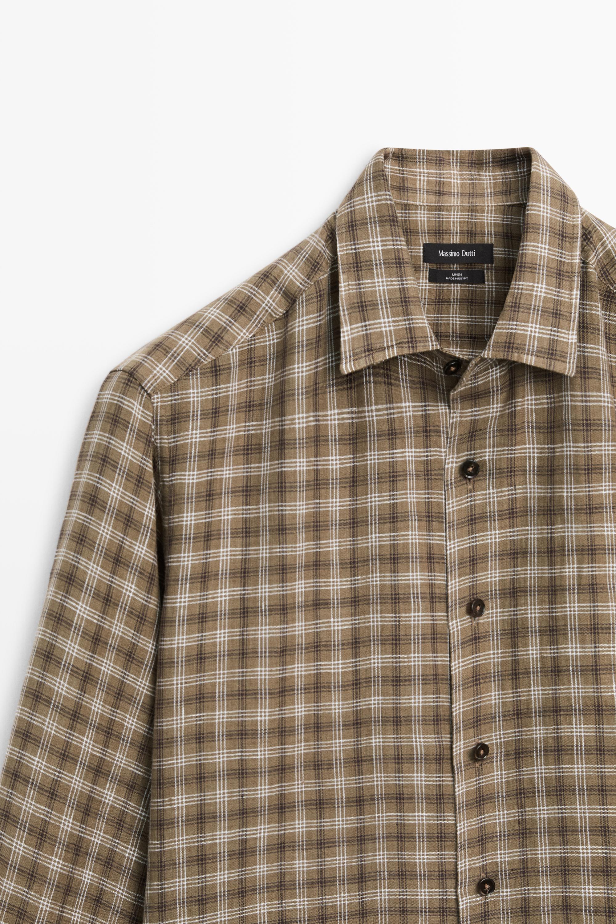 100% linen regular fit check shirt
